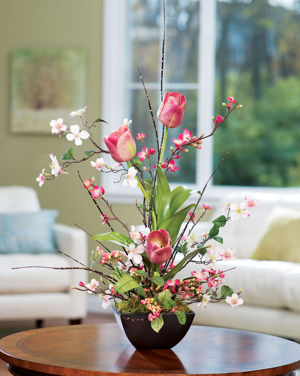 Cherry Blossom, Dogwood & Tulip Silk Flower Arrangement – Petals