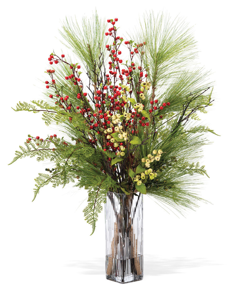 Slash Pine, Berries & Fern Faux Holiday Arrangement HDA431-RDG