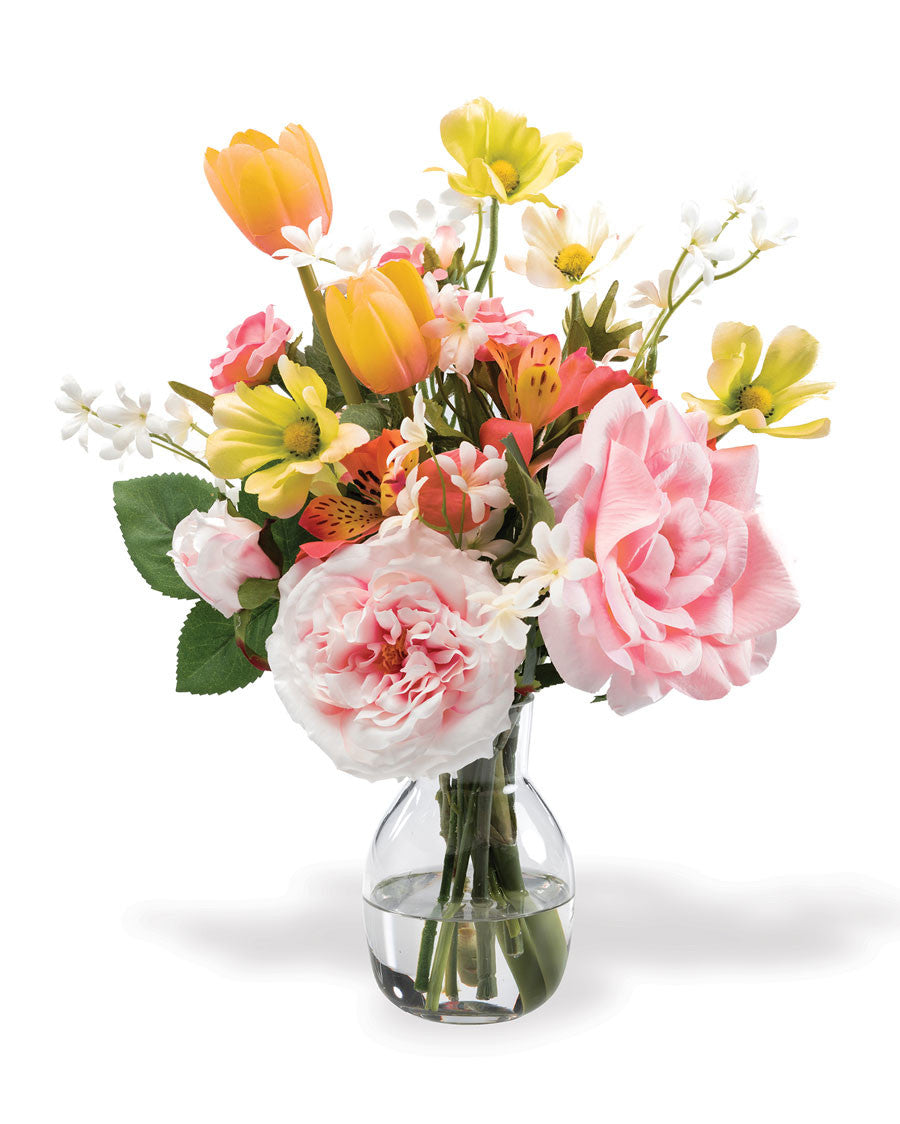 Roses, Cosmos & Tulips Silk Flower Arrangement FLA189-MS