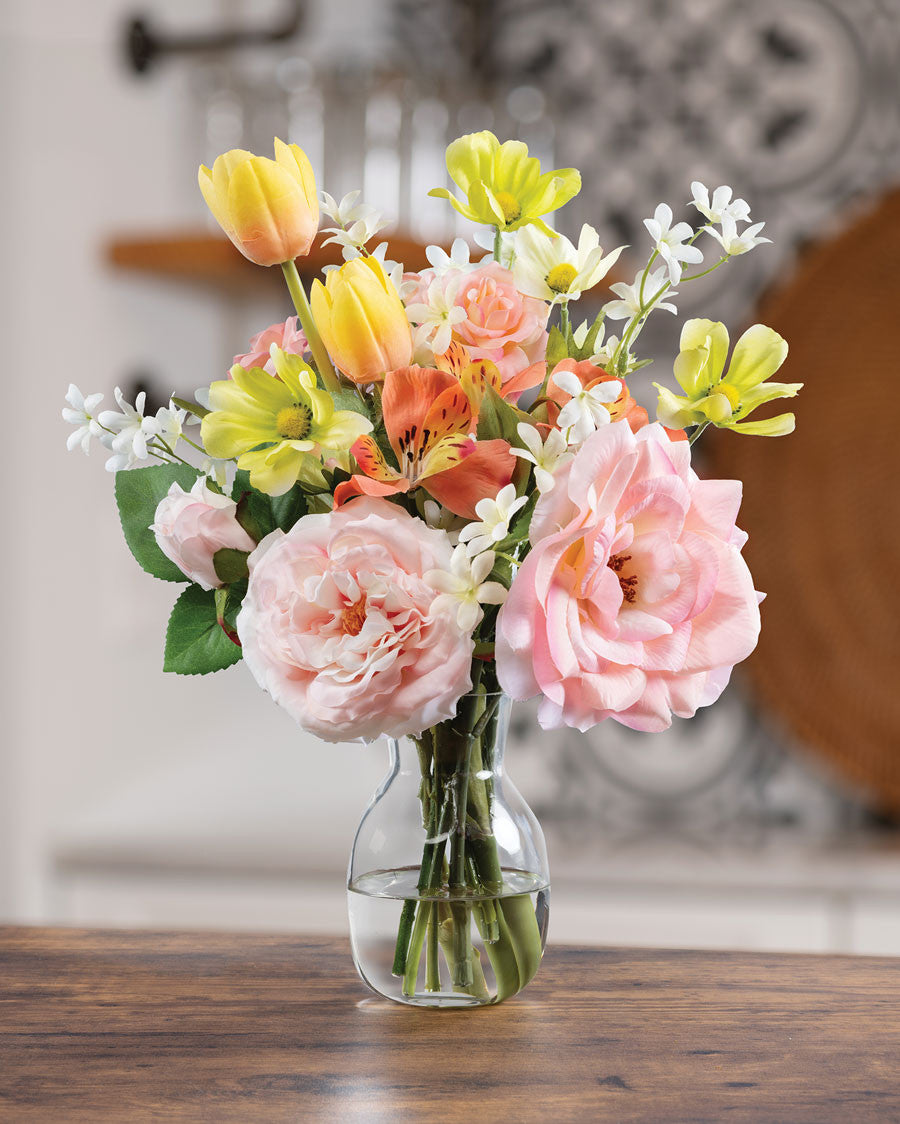 Roses, Cosmos & Tulips Silk Flower Arrangement FLA189-MS