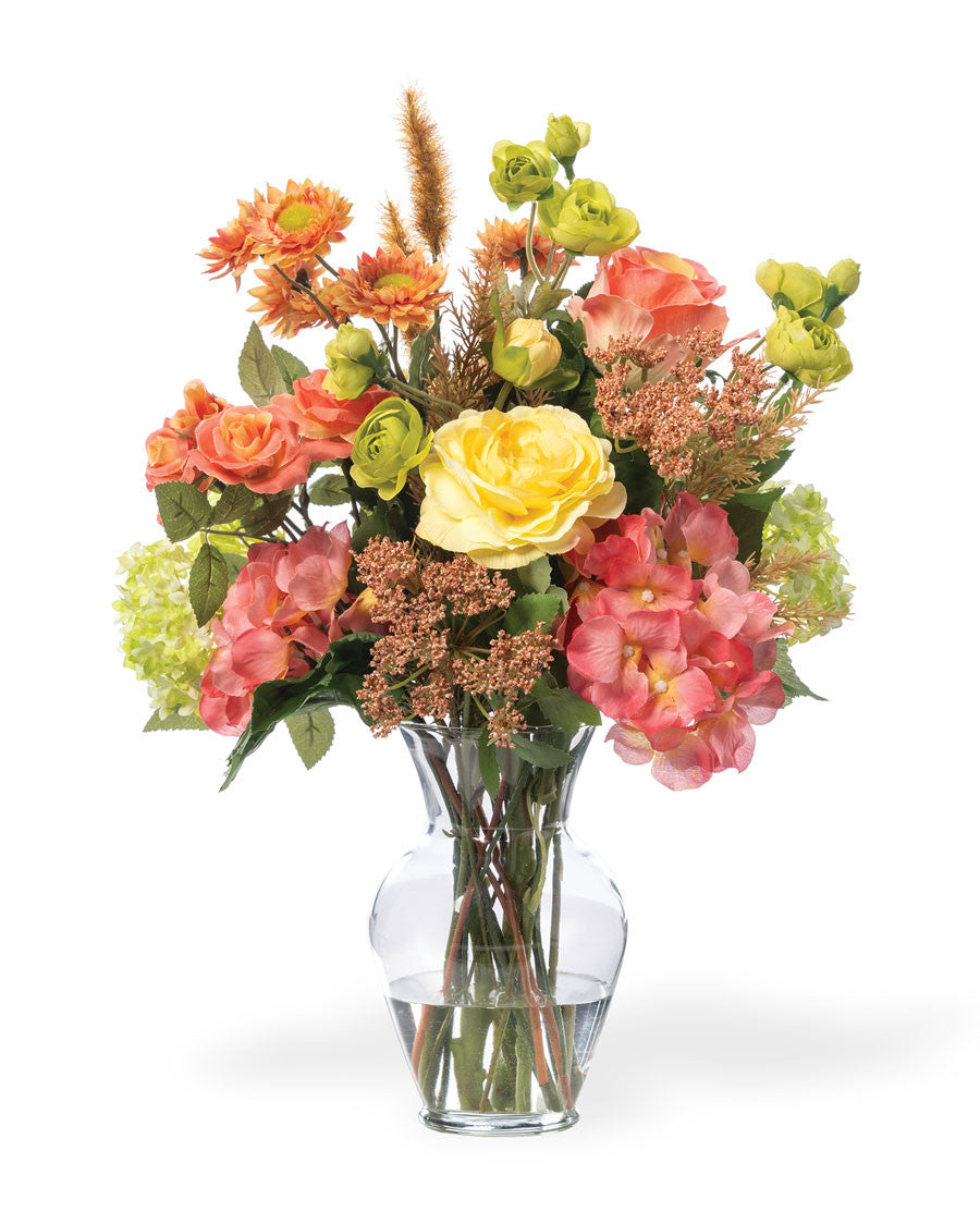 Rose, Ranunculus & Hydrangea Silk Flower Arrangement FLA306-MS