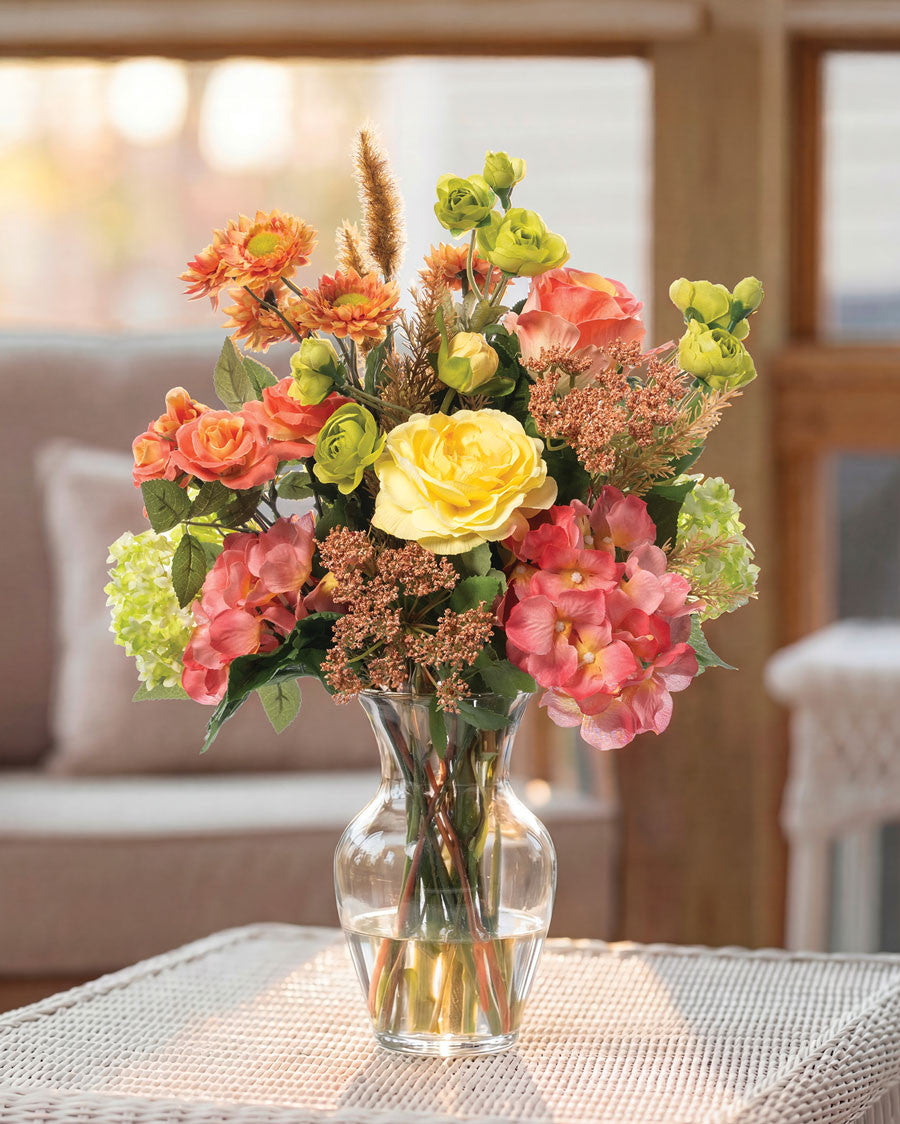 Rose, Ranunculus & Hydrangea Silk Flower Arrangement FLA306-MS
