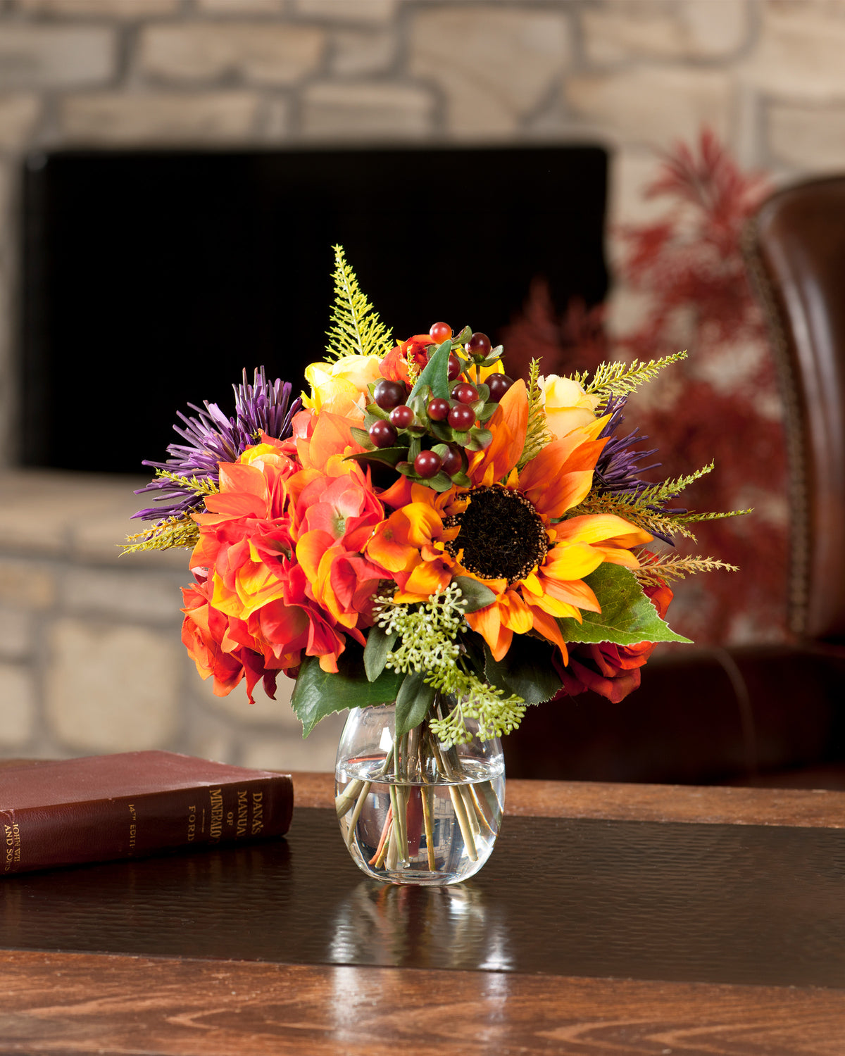 Rose, Hydrangea & Sunflower Silk Flower Accent for Autumn Fall Decorating