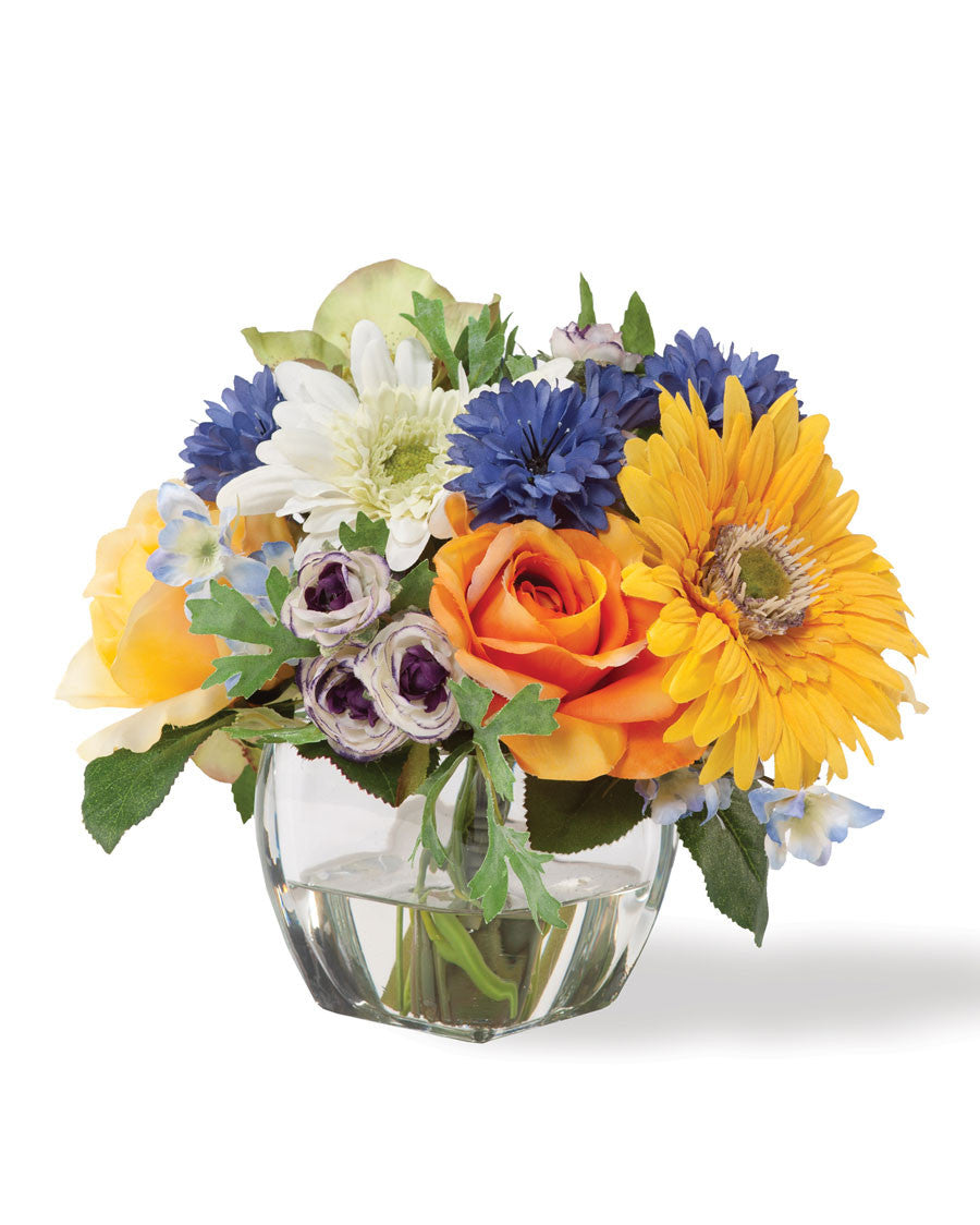 Gerbera, Rose & Cornflower Silk Flower Arrangement FLA710-MS