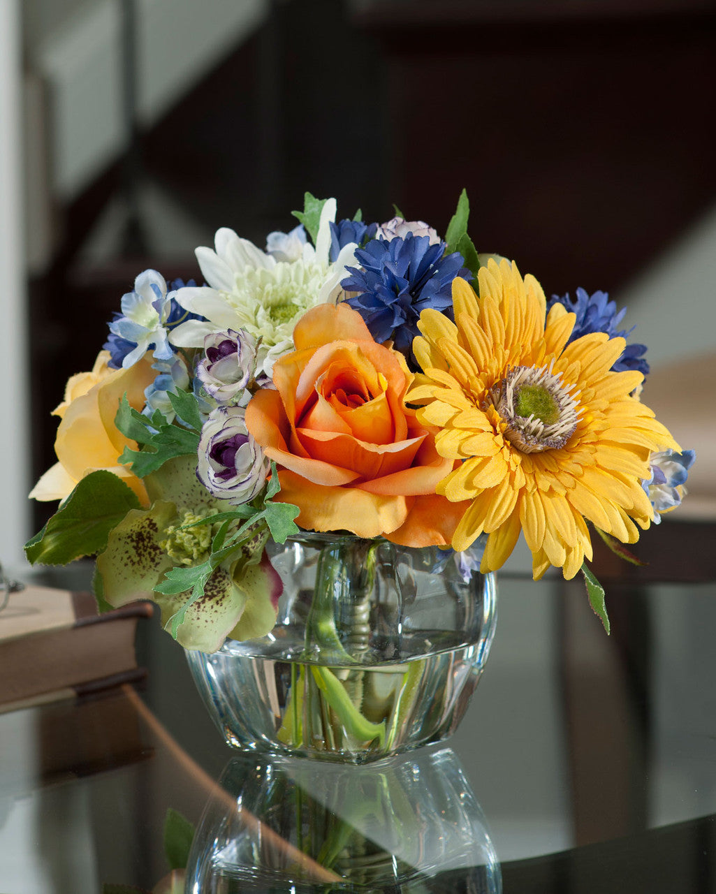 Gerbera, Rose & Cornflower Silk Flower Arrangement FLA710-MS