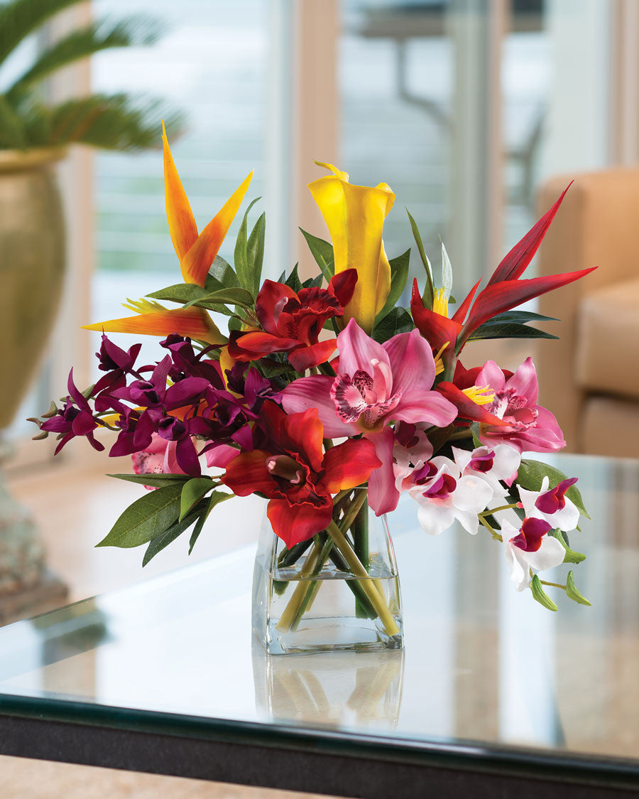 Faux Orchids & Heliconia Tropical Flower Arrangement FLA799-MP
