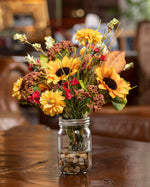 Sunflower & Zinnia Pint Jar Artificial Autumn Accent FLA914-MP