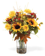 Sunflower & Zinnia Quart Jar Artificial Autumn Accent FLA921-MP