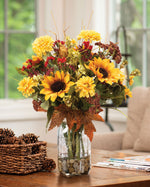 Sunflower & Zinnia Quart Jar Artificial Autumn Accent FLA921-MP