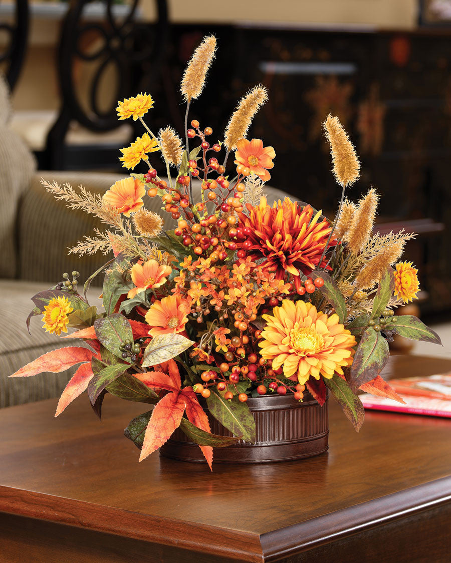 Mums, Cosmos & Daisies Silk Flower Autumn Centerpiece FLB159-MP