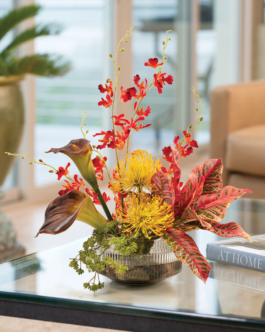 Calla, Croton & Protea Faux Flower Arrangement FLB166-MP
