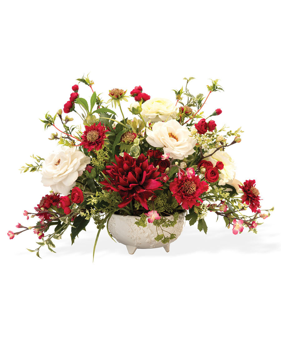 Rose, Dahlia & Scabiosa Silk Flower Centerpiece FLB168-RDW