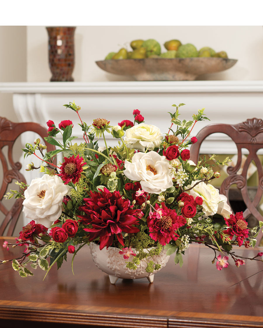 Rose, Dahlia & Scabiosa Silk Flower Centerpiece FLB168-RDW