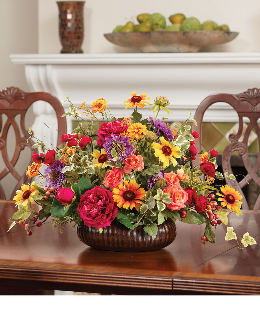 Scabiosa, Rose & Rudbeckia Faux Flower Centerpiece FLB171-MP