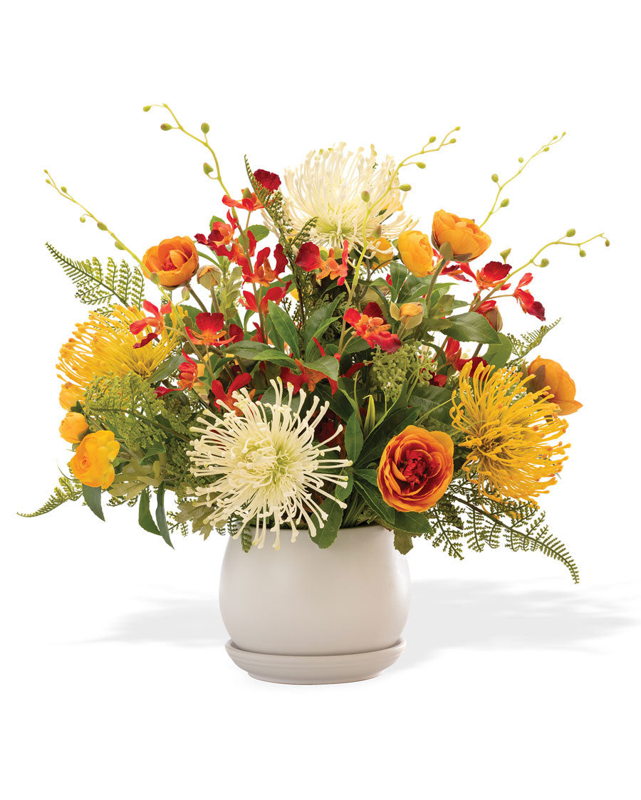 Pin Cushion Protea & Dancing Orchid Faux Flower Arrangement FLB176-MS2