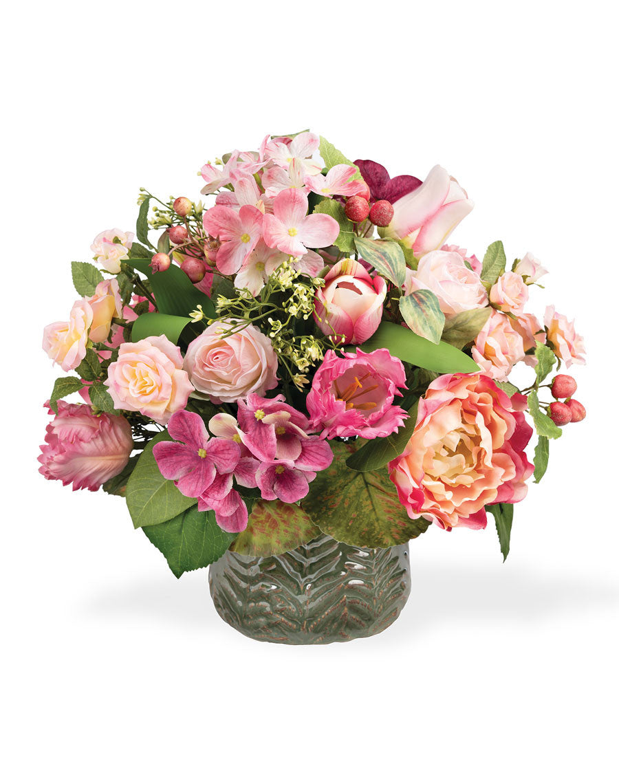 Tulips, Hydrangea & Berries Silk Flower Arrangement FLB183-PK