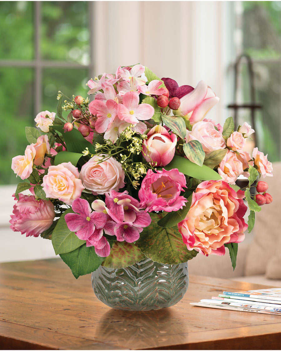 Tulips, Hydrangea & Berries Silk Flower Arrangement FLB183-PK
