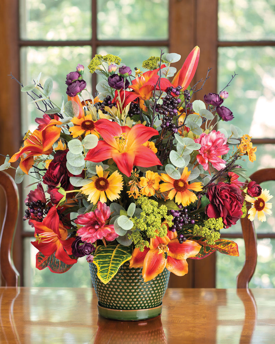 Lily, Ranunculus & Berries Faux Flower Centerpiece FLB196-MP