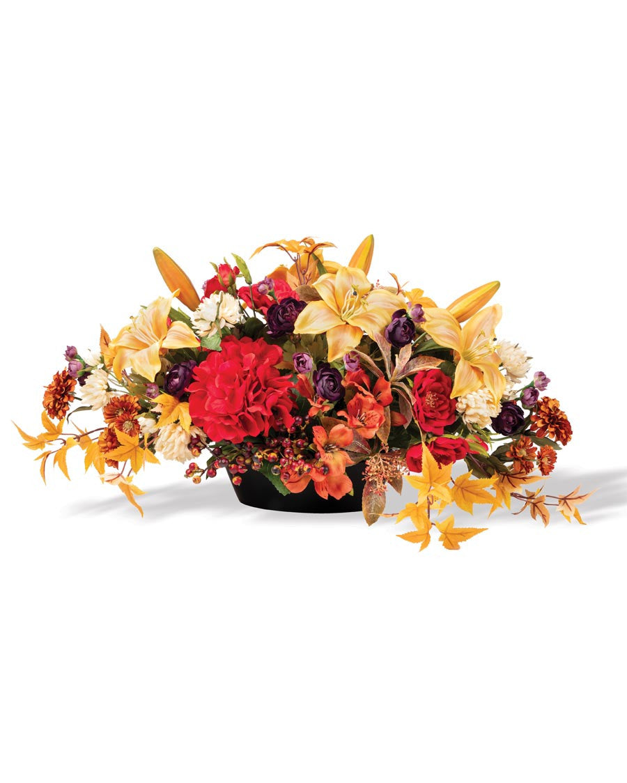 Hydrangea, Lily & Rose Silk Flower Autumn Centerpiece FLB289-MP