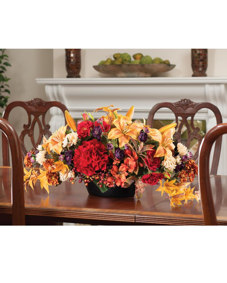 Hydrangea, Lily & Rose Silk Flower Autumn Centerpiece FLB289-MP