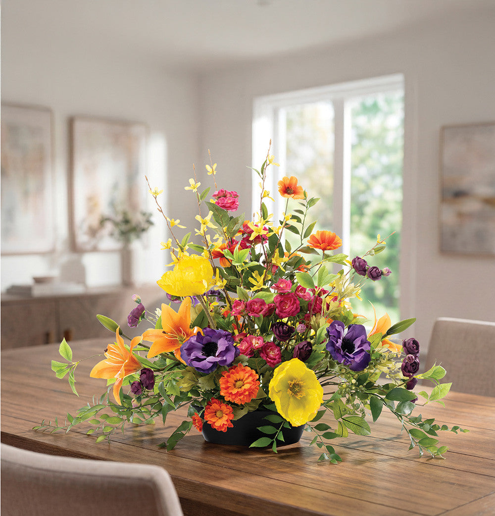 Poppy, Tiger Lily & Climbing Rose Faux Flower Centerpiece FLB297-MP
