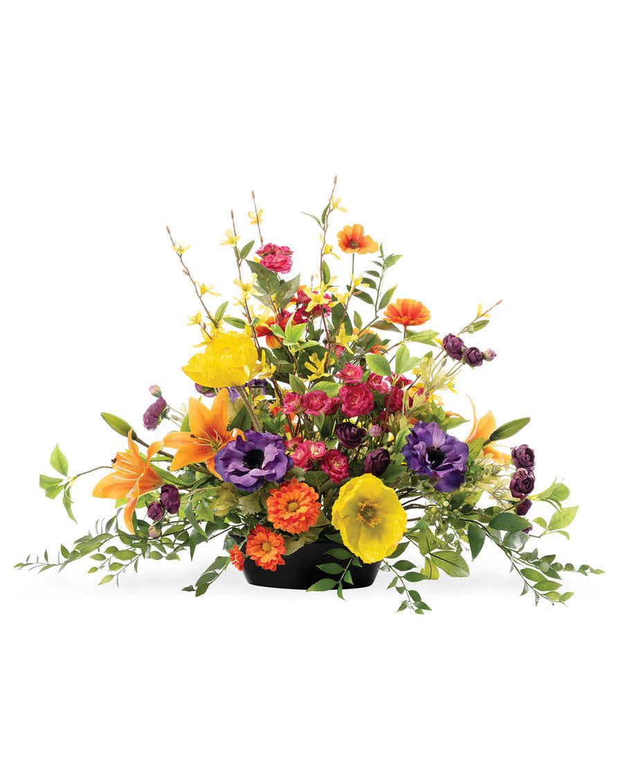 Poppy, Tiger Lily & Climbing Rose Faux Flower Centerpiece FLB297-MP