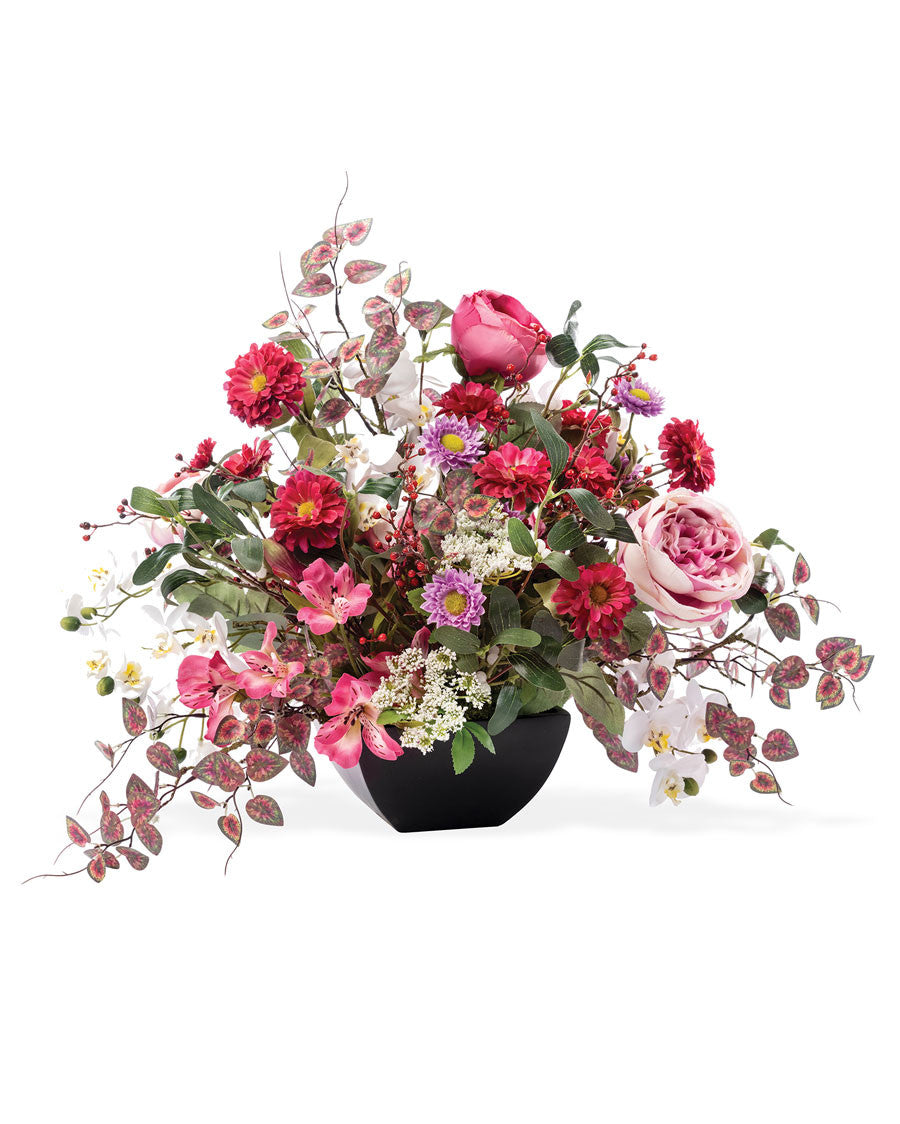 Cabbage Rose, Zinnia & Orchid Silk Flower Centerpiece FLB302-MS