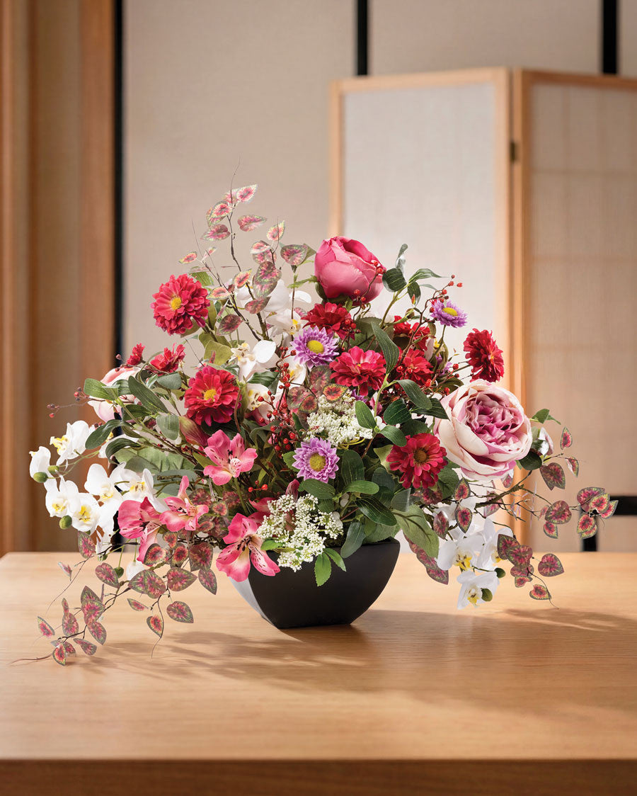 Cabbage Rose, Zinnia & Orchid Silk Flower Centerpiece FLB302-MS