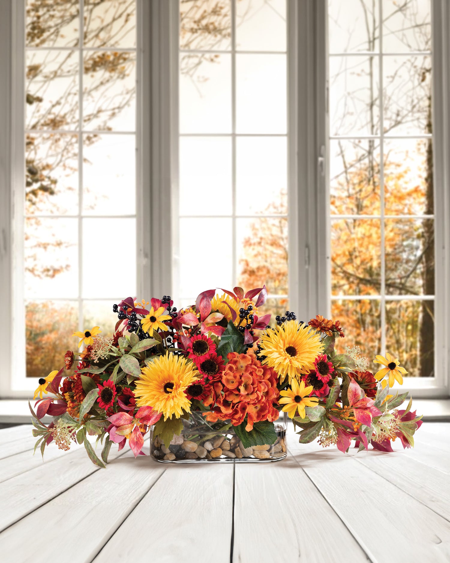 Hydrangea, Zinnia & Daisies Silk Flower Autumn Centerpiece FLB317-MP