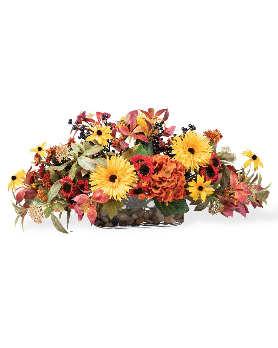 Hydrangea, Zinnia & Daisies Silk Flower Autumn Centerpiece FLB317-MP