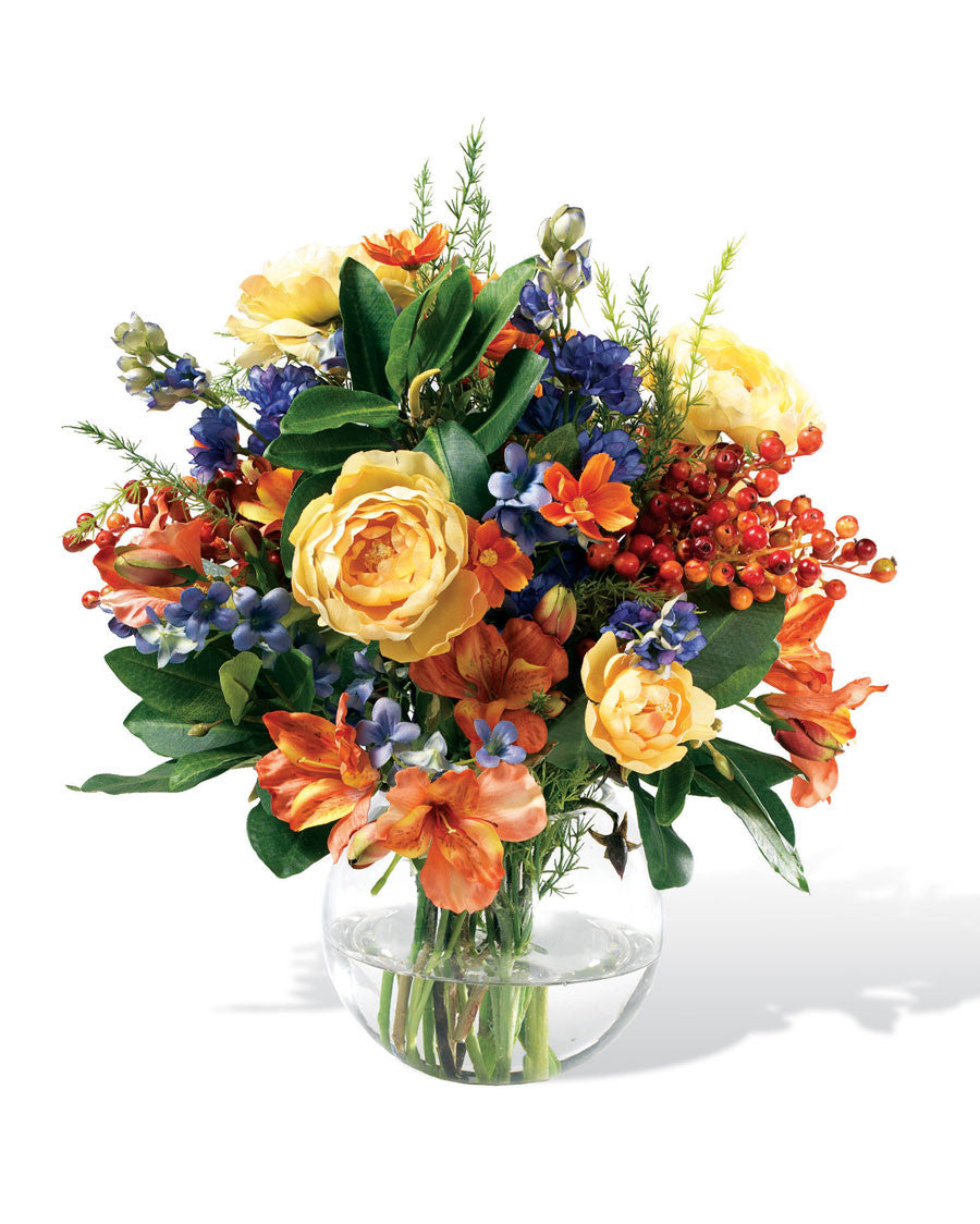 Coral & Blue Silk Flower Centerpiece FLB443-MS