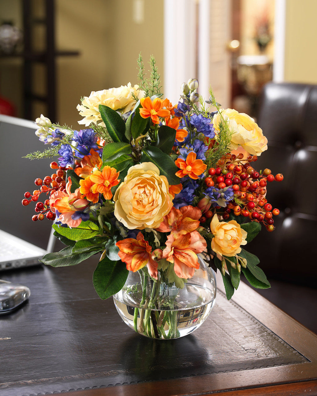 Coral & Blue Silk Flower Centerpiece FLB443-MS