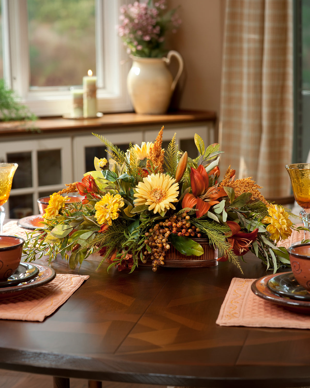 Zinnia, Gerbera & Lily Silk Flower Centerpiece FLB527-NA