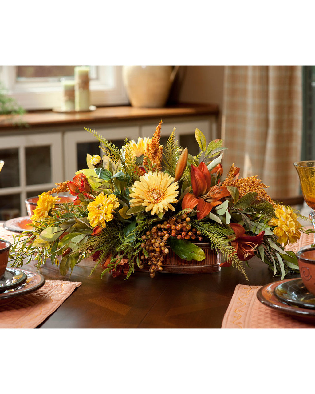 Zinnia, Gerbera & Lily Silk Flower Centerpiece FLB527-NA