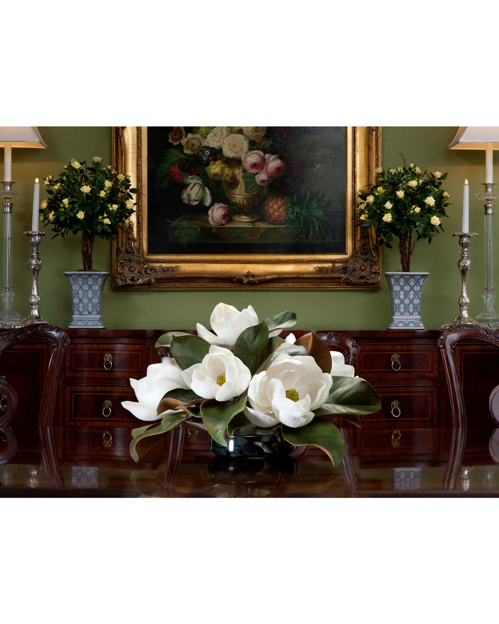 Magnolia Centerpiece Silk Flower Arrangement FLB640-WH