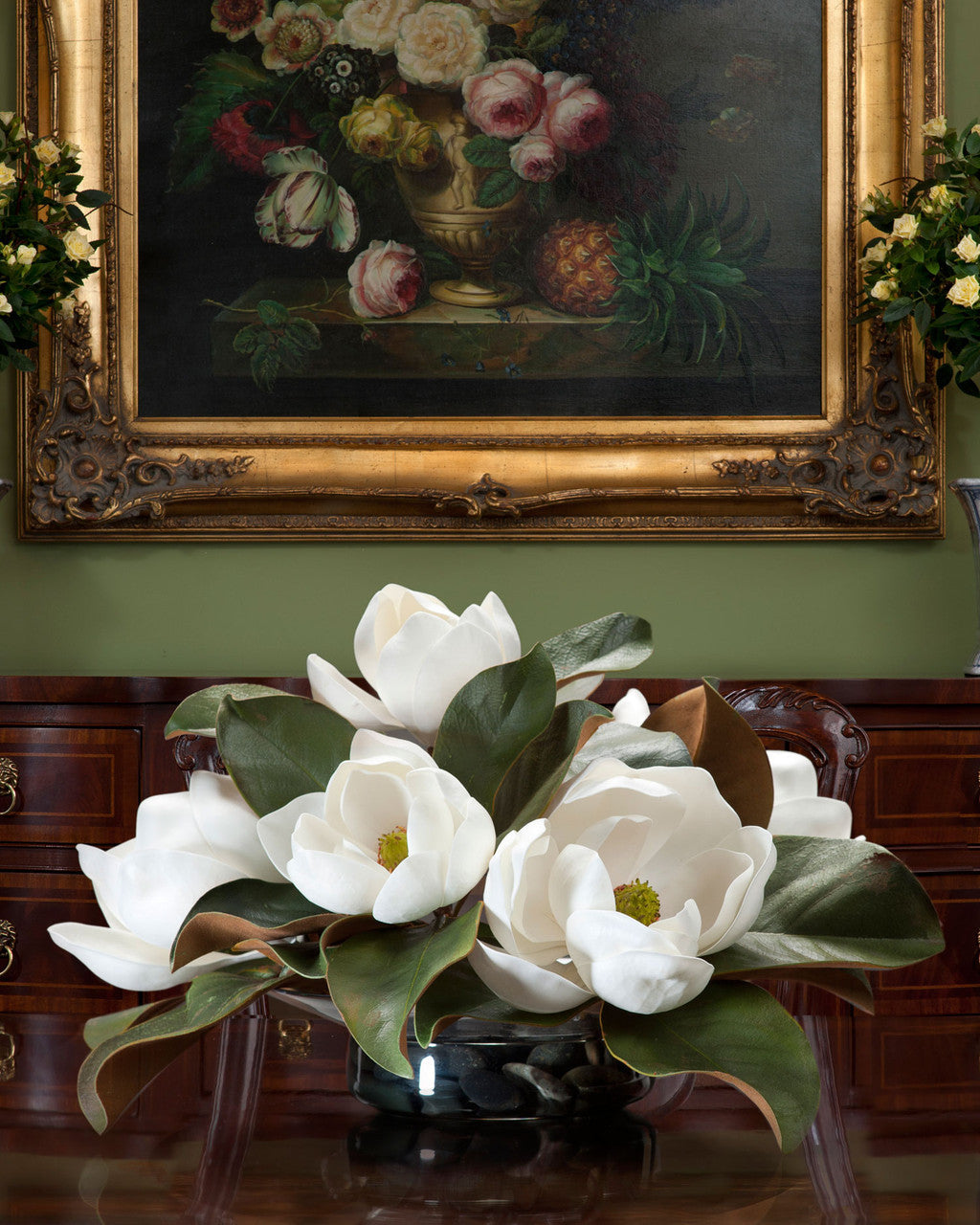 Magnolia Centerpiece Silk Flower Arrangement FLB640-WH