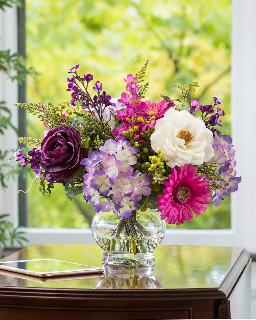 Gerbera, Hydrangea & Rose Silk Flower Arrangement