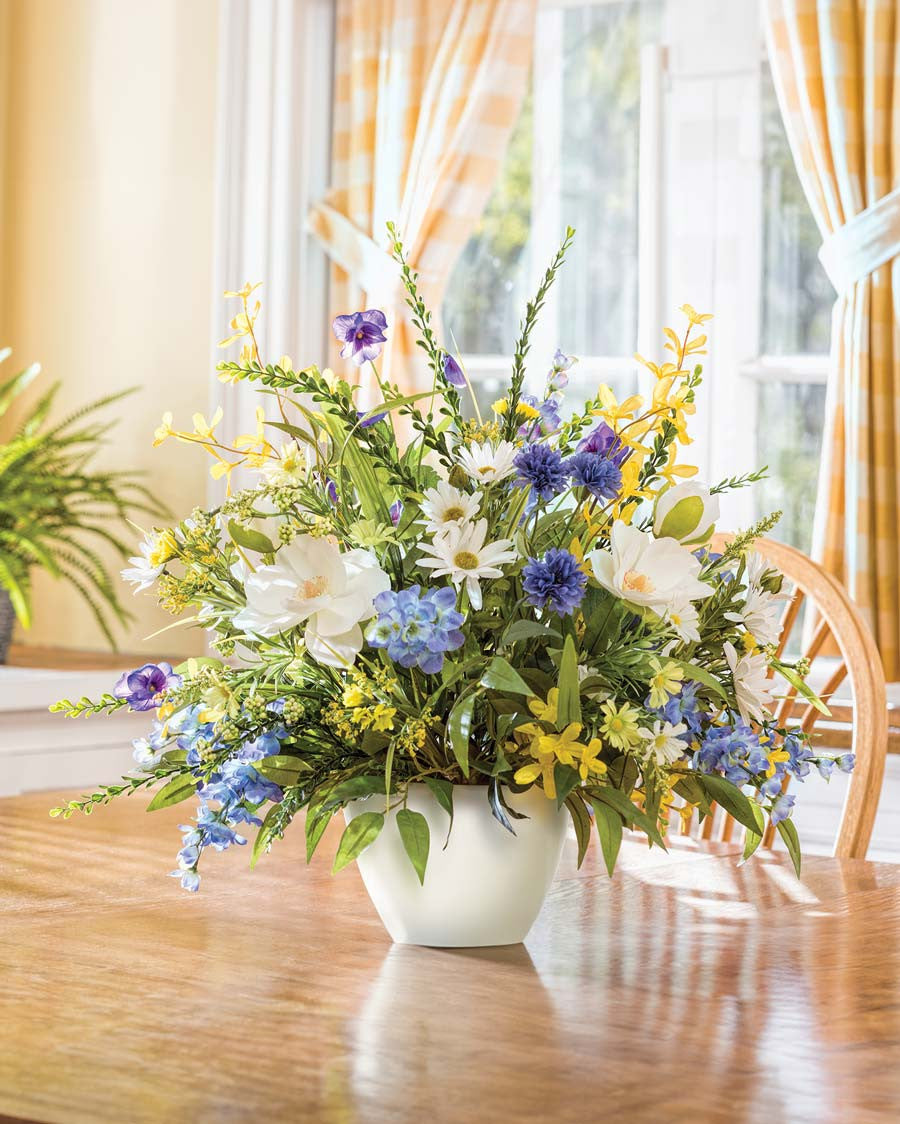 Magnolia, Larkspur & Daisy Silk Flower Arrangement FLB824-MS