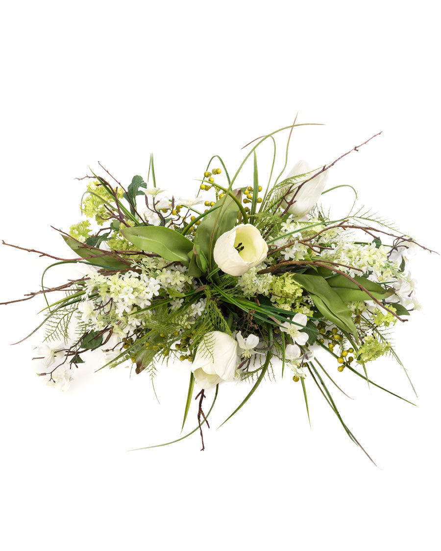 Lilac, Dogwood & Tulip Silk Flower Centerpiece FLB852-WH