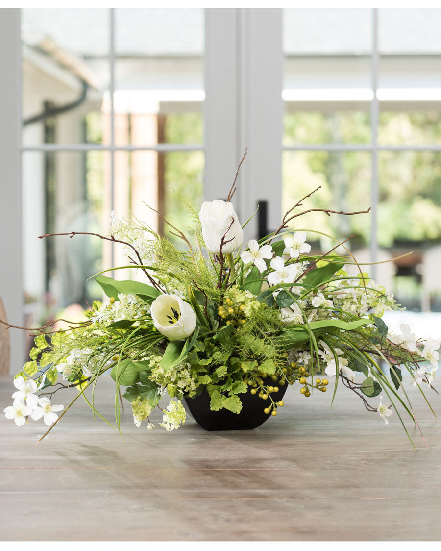 Lilac, Dogwood & Tulip Silk Flower Centerpiece FLB852-WH