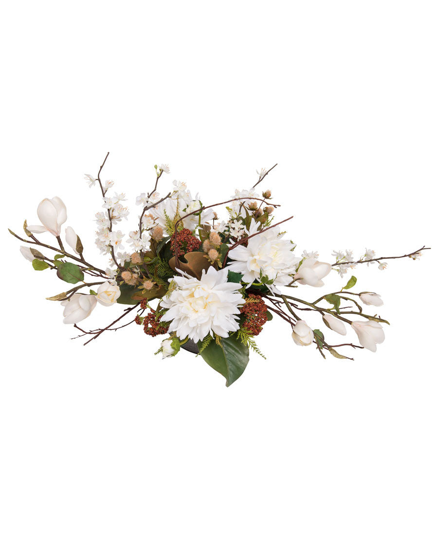 Magnolia & Dahlia Silk Flower Centerpiece FLB865-CRW