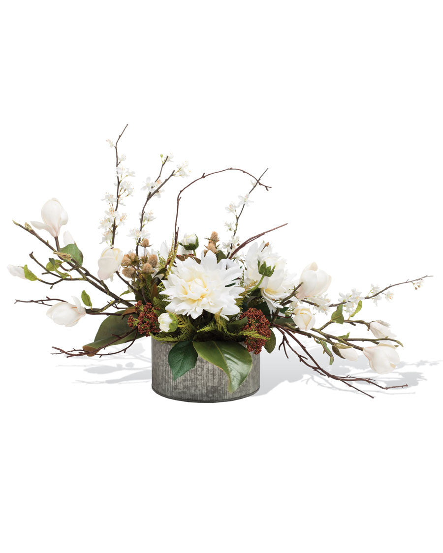 Magnolia & Dahlia Silk Flower Centerpiece FLB865-CRW