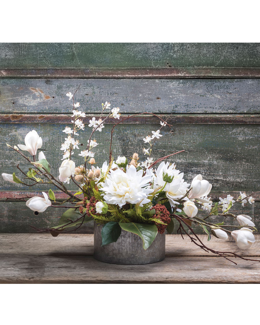 Magnolia & Dahlia Silk Flower Centerpiece FLB865-CRW