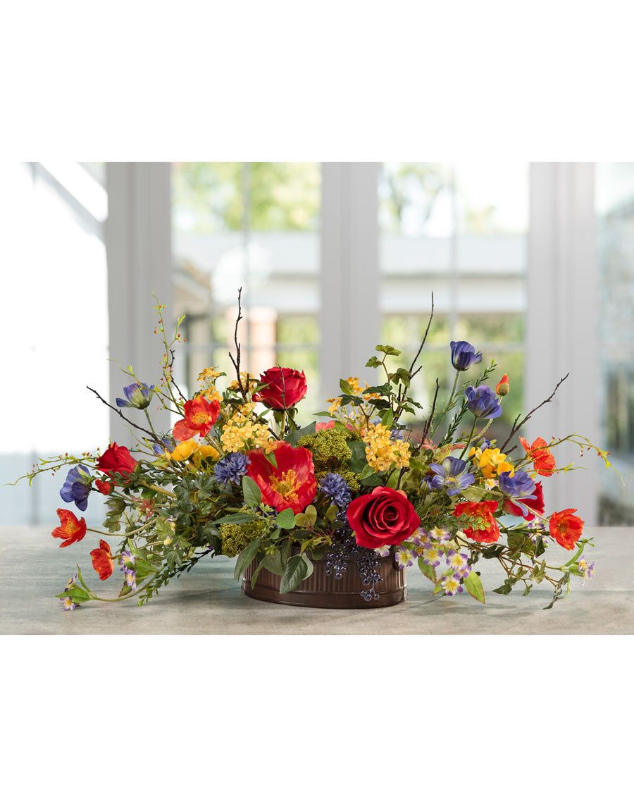Poppy, Rose & Lilac Silk Flower Centerpiece FLB910-MP