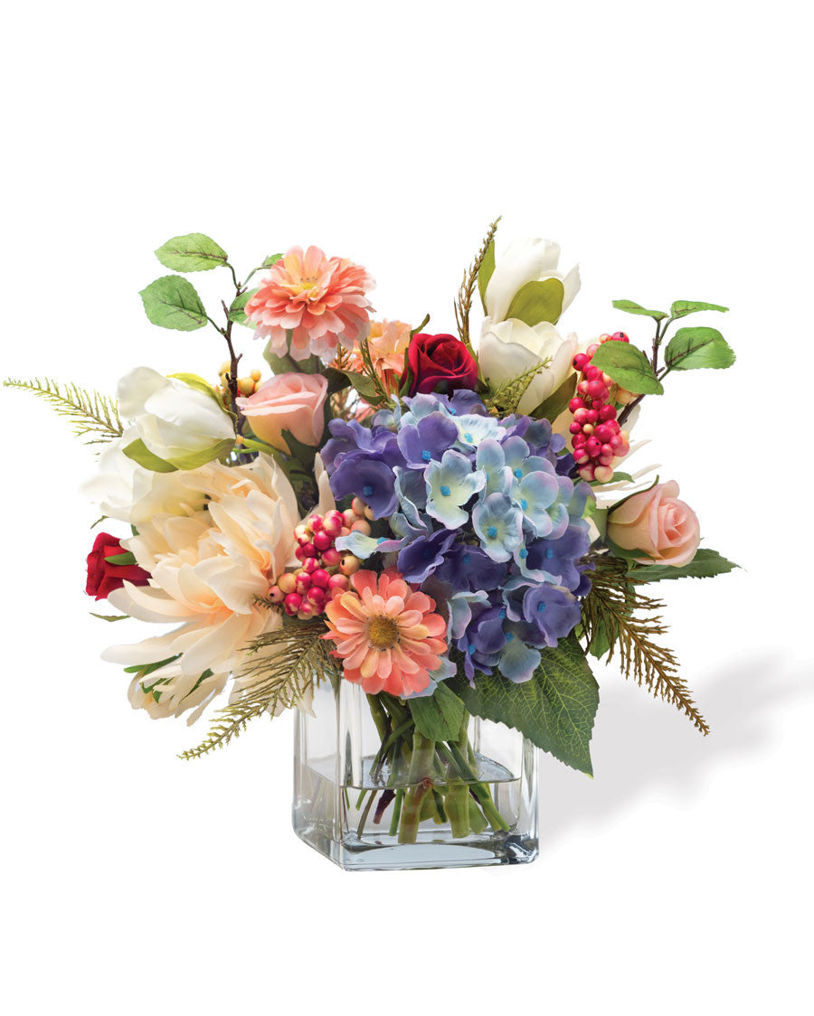 Dahlia, Hydrangea & Berries Silk Flower Centerpiece FLB927