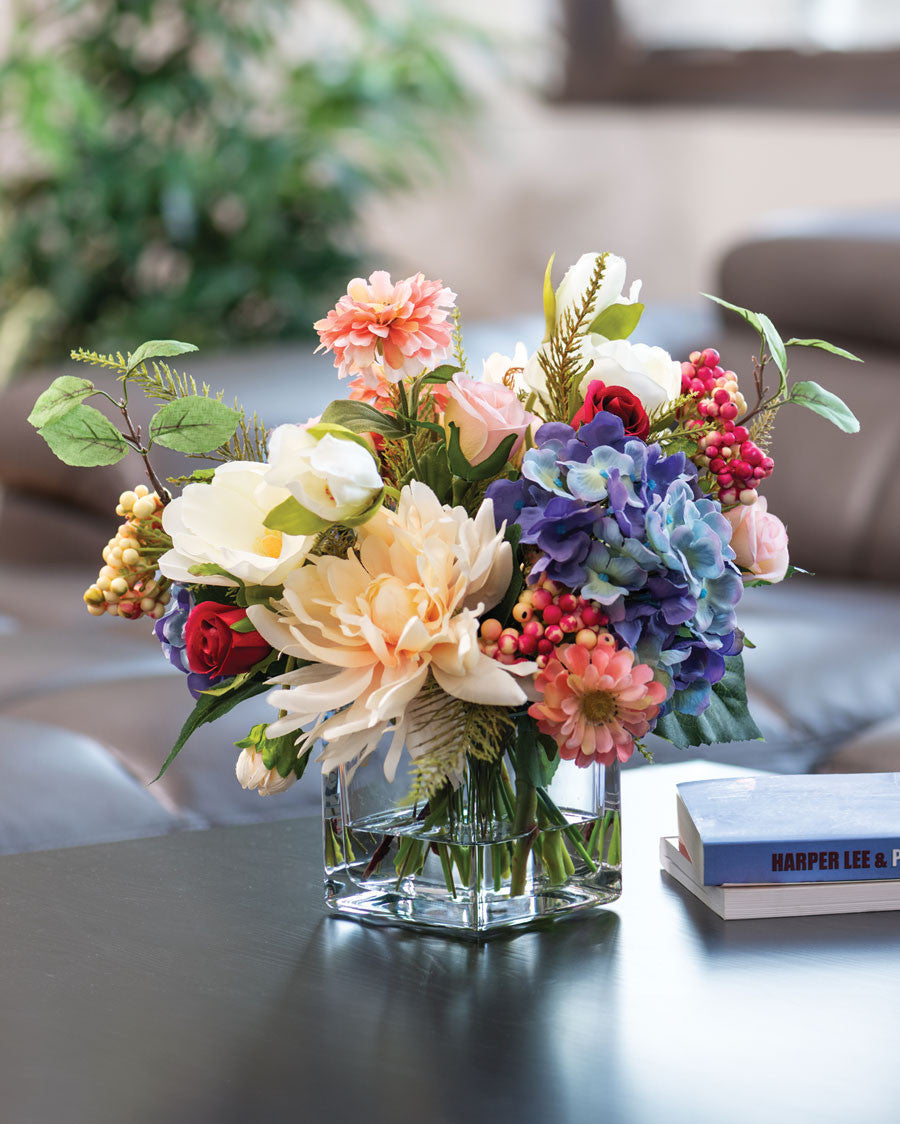 Dahlia, Hydrangea & Berries Silk Flower Centerpiece FLB927