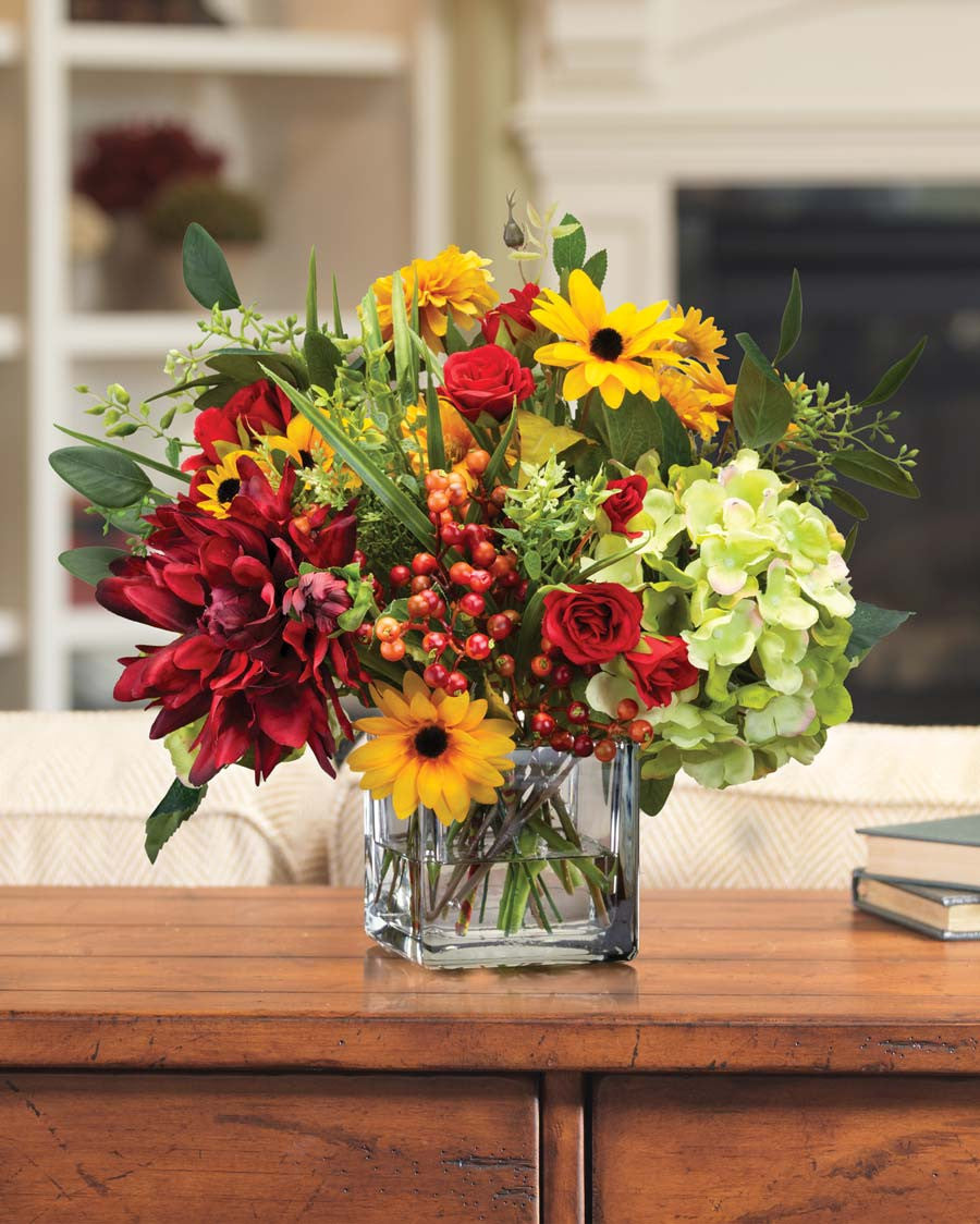 Dahlia, Hydrangea & Berries Silk Flower Centerpiece FLB927