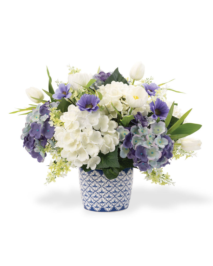 Blissful Blue & White Faux Flower Centerpiece FLB956-BLW