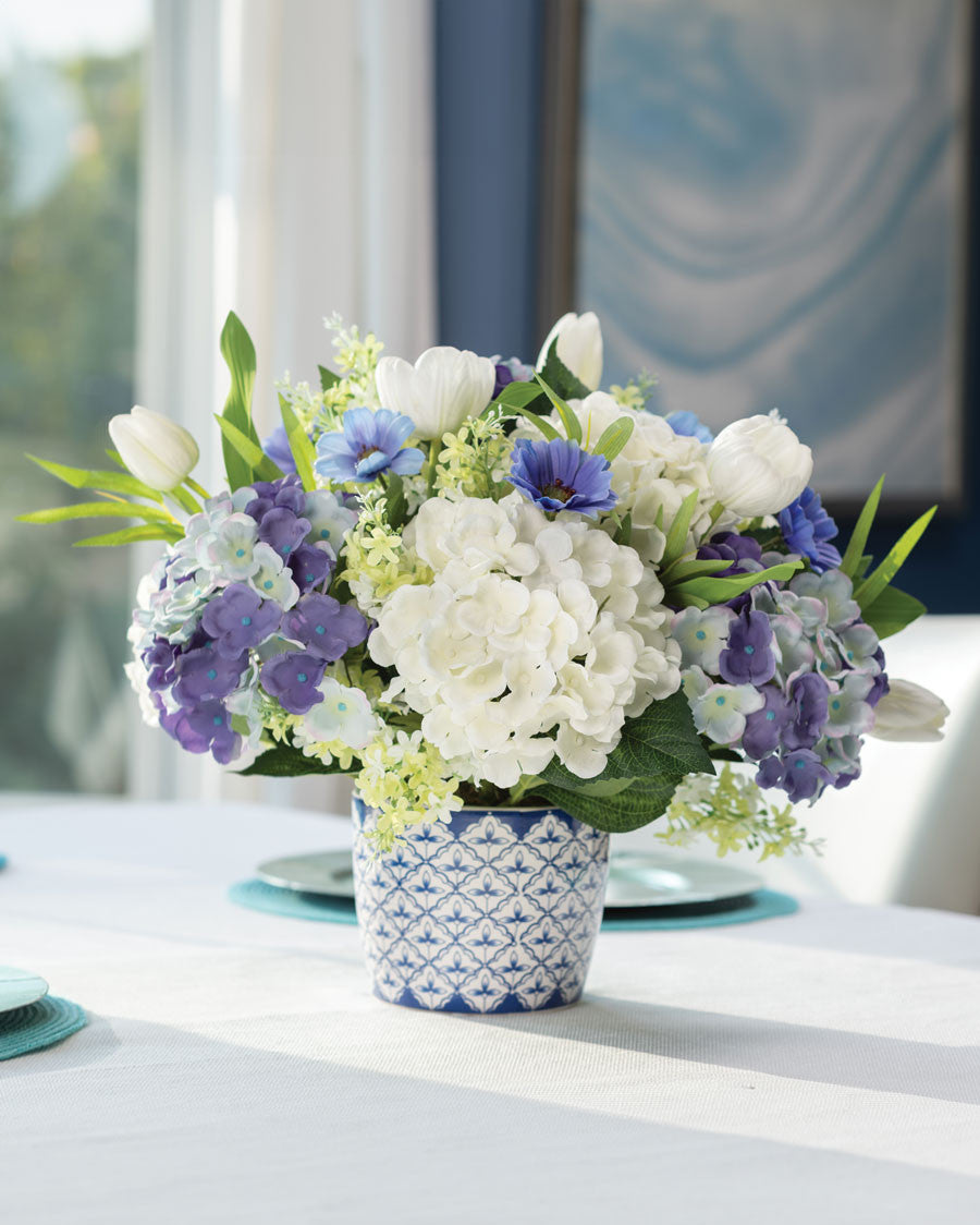 Blissful Blue & White Faux Flower Centerpiece FLB956-BLW