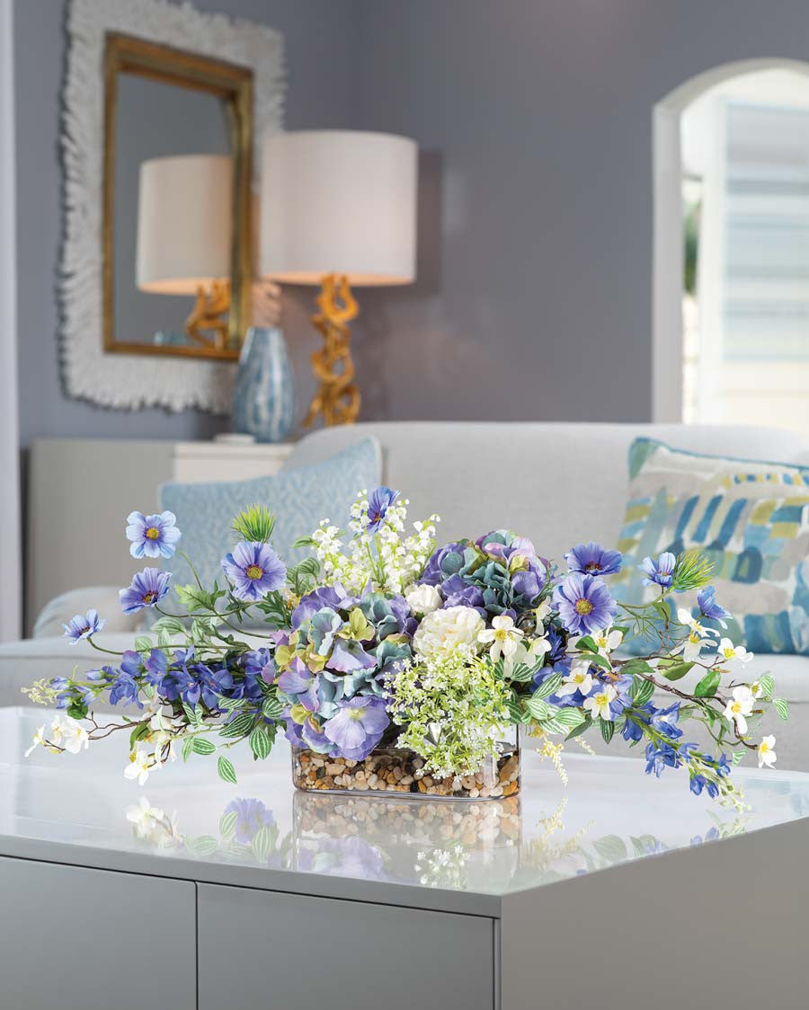 Cosmos & Hydrangea Silk Flower Centerpiece FLB977-BLW